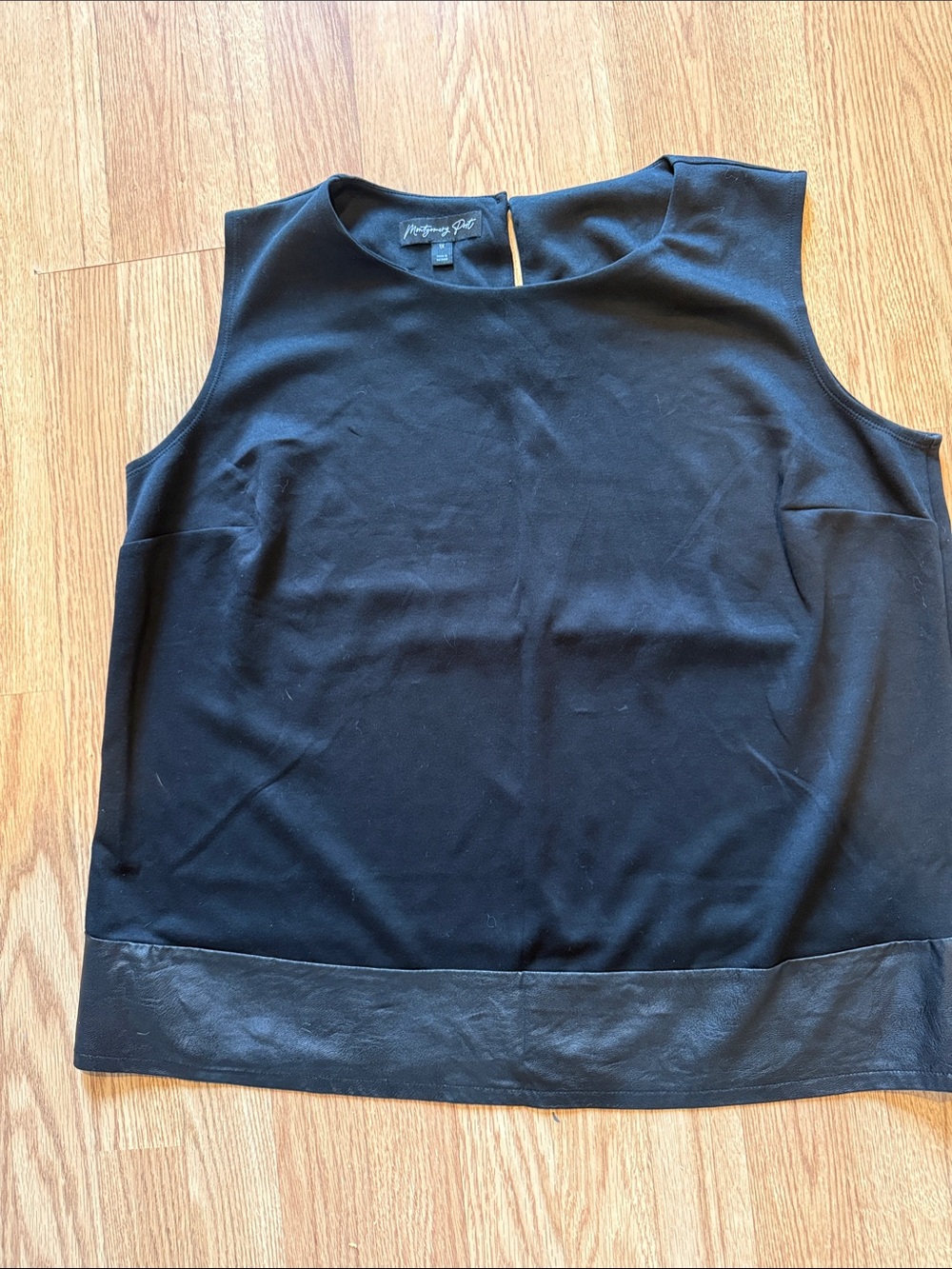 NWOT -  Black Sleeveless Tank with Faux Leather Hem
